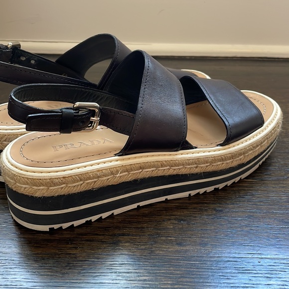 Prada Black Leather Platform Espadrilles - Picture 7 of 7